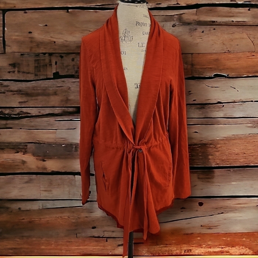 Lucky Brand Cotton Long Rust Orange Drawstring Waist Jacket - Size XL